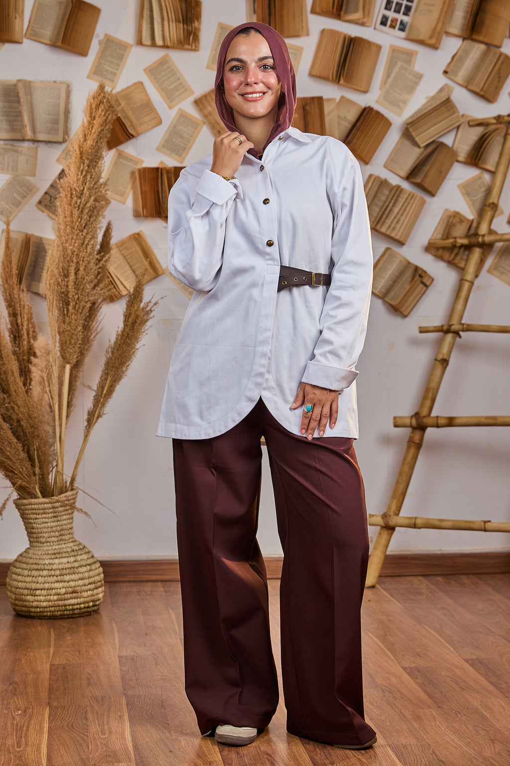 Winter Side Belt Shirt - White