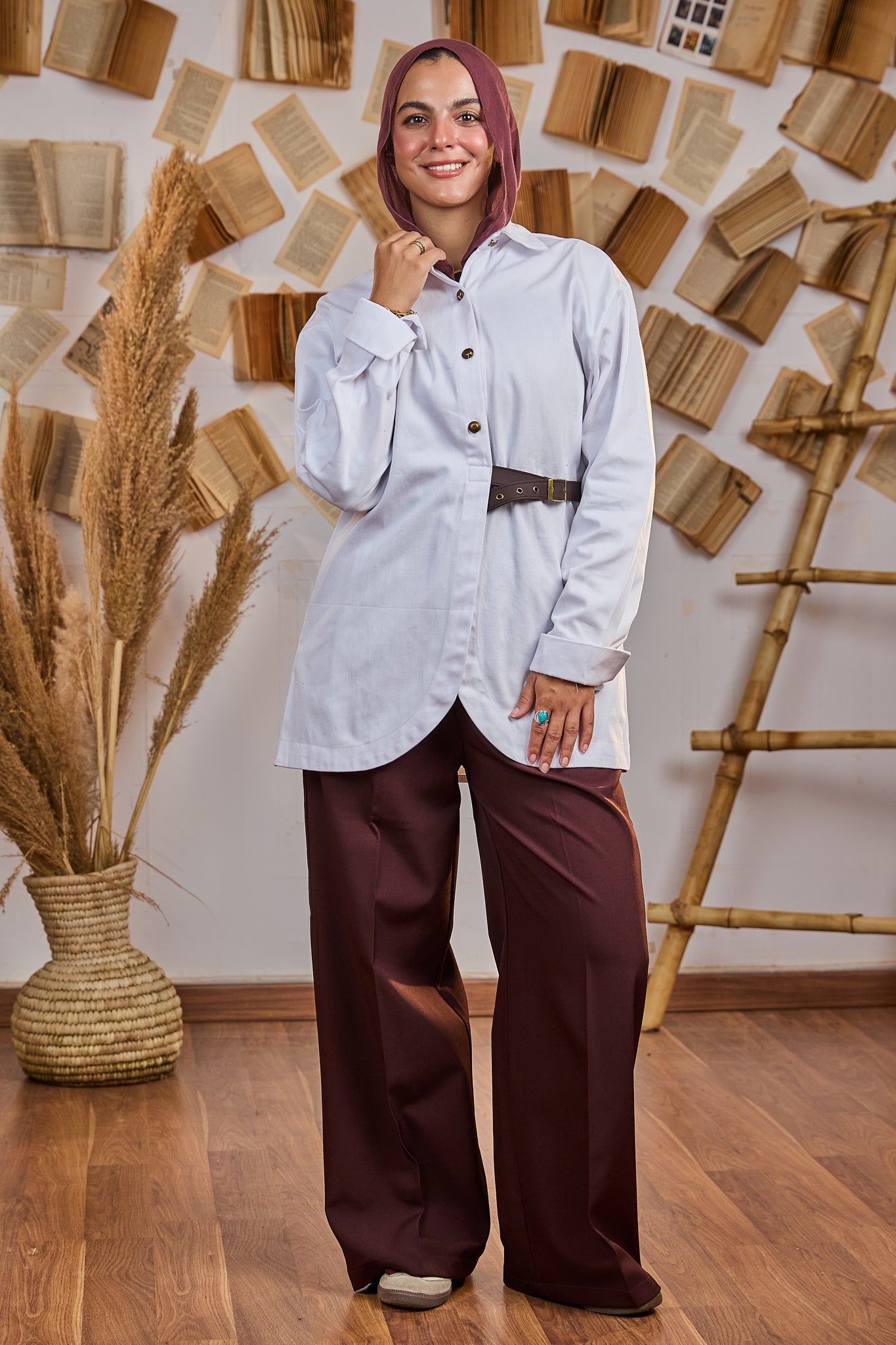 Winter Side Belt Shirt - White