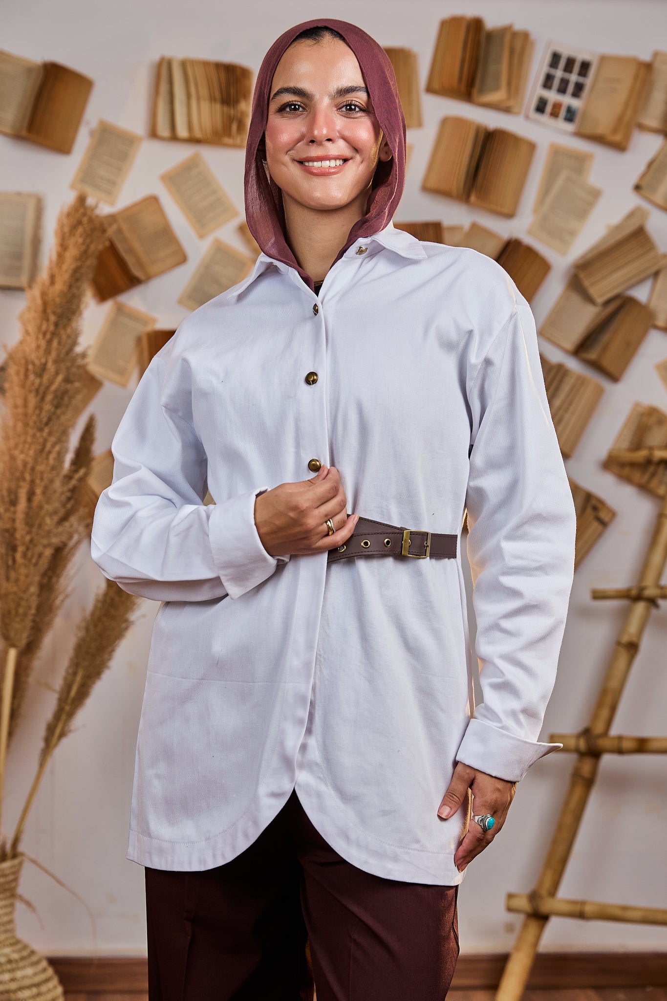 Winter Side Belt Shirt - White