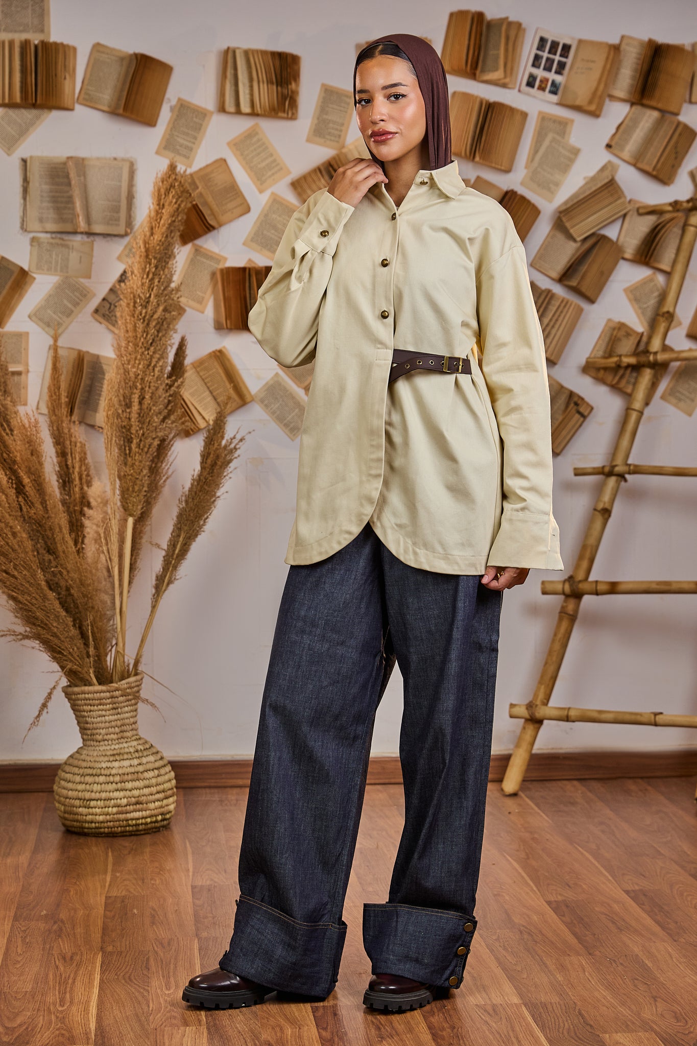 Side belt shirt - Beige