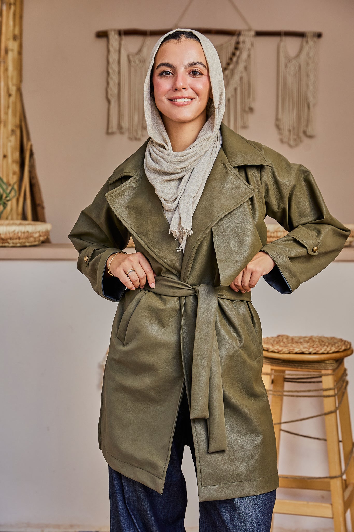 The Classic Leather Coat - Olive