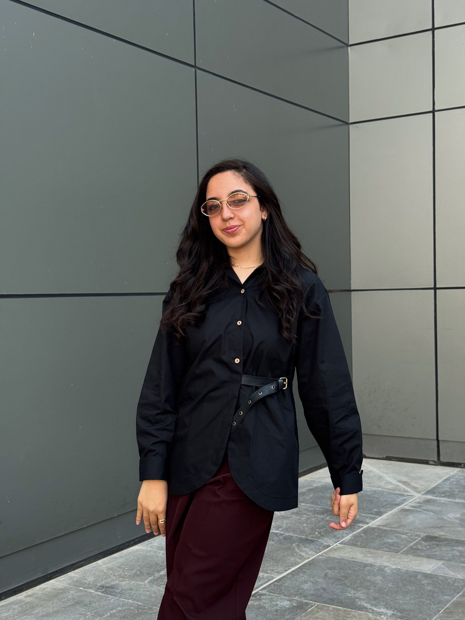 Side belt shirt - Black