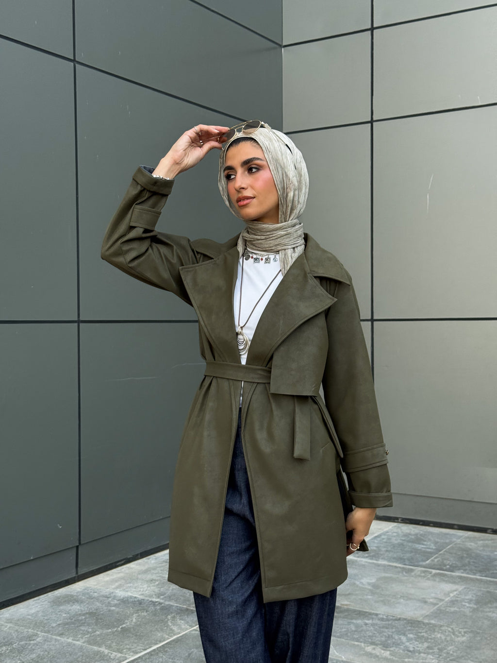 The Classic Leather Coat - Olive