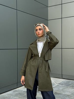 The Classic Leather Coat - Olive