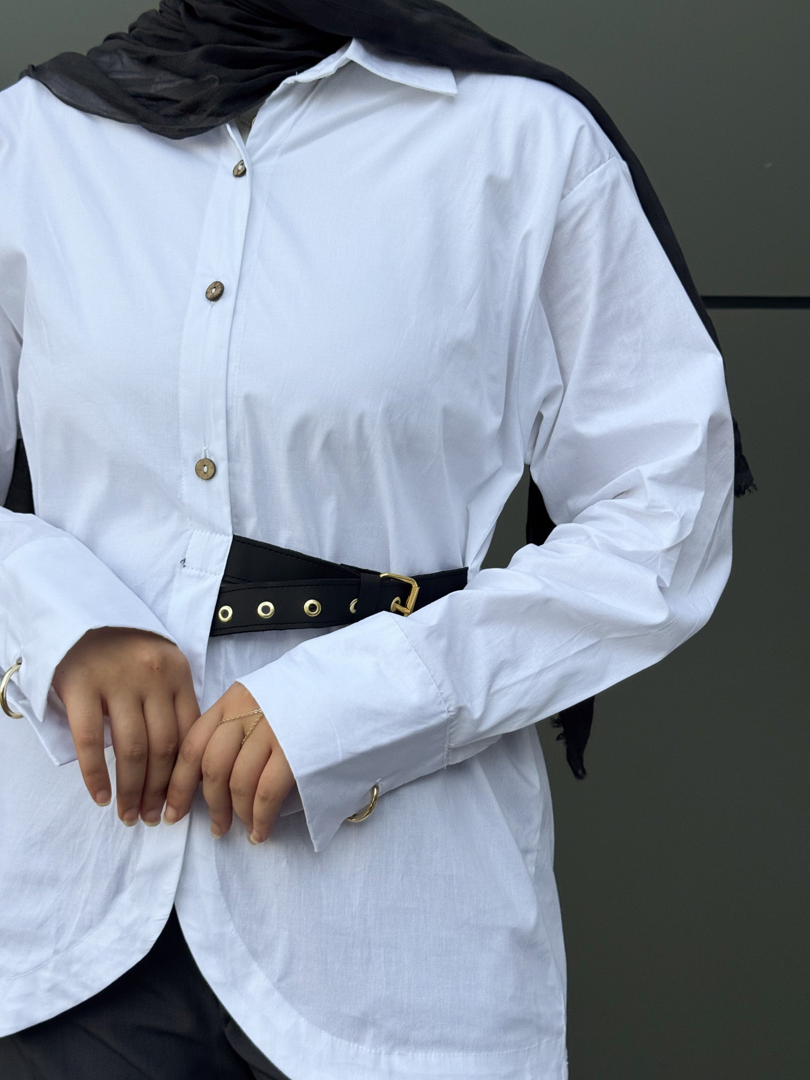 Side belt shirt - White