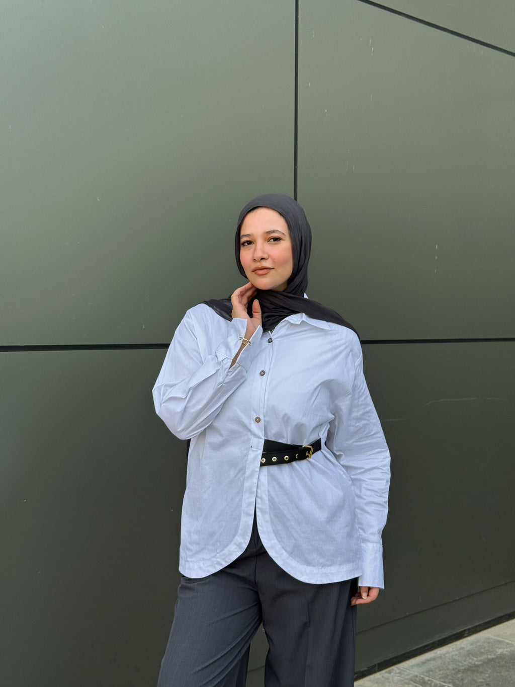 Side belt shirt - White