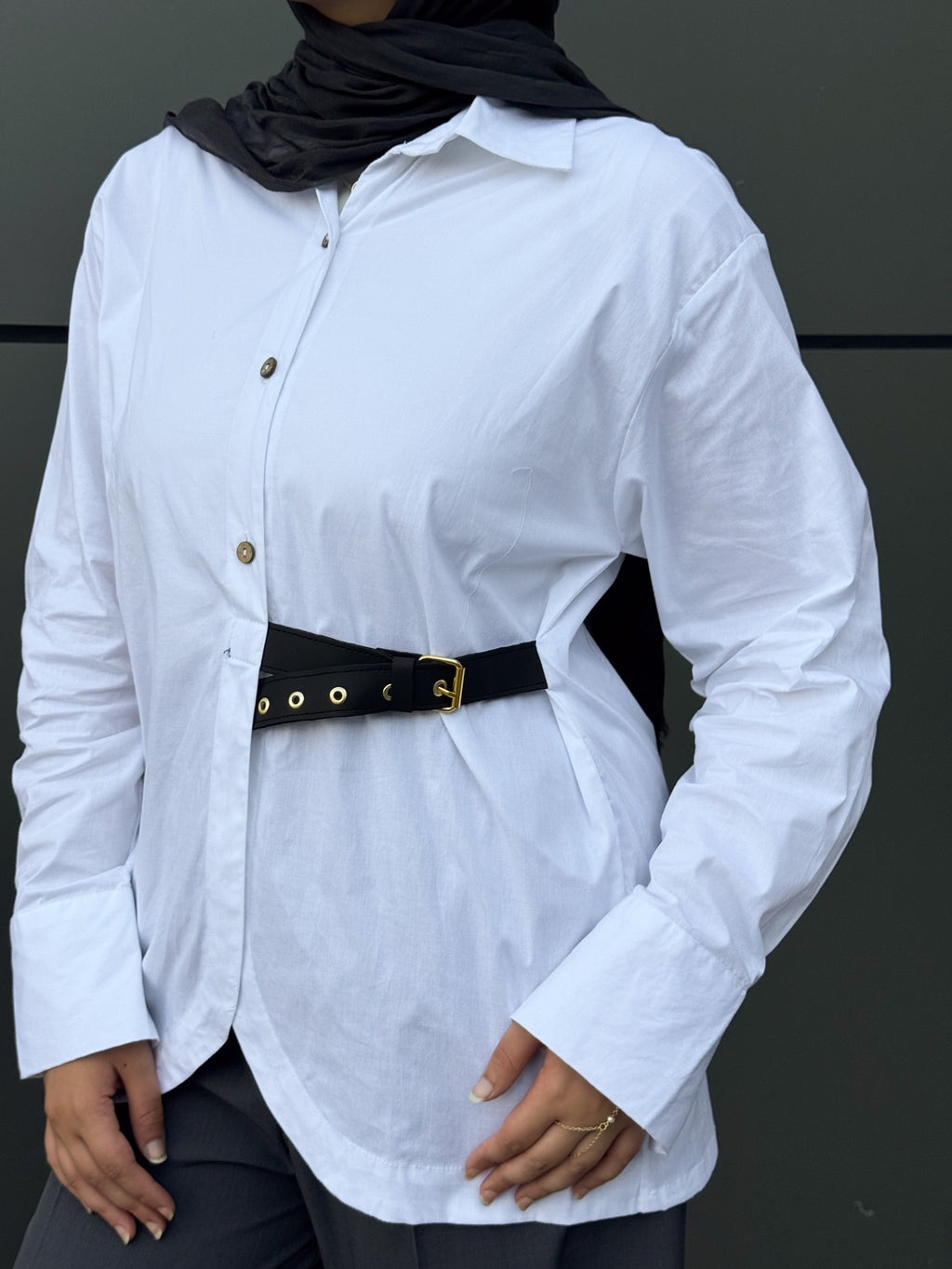 Side belt shirt - White