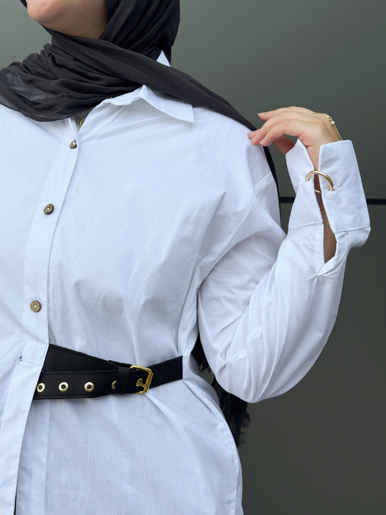 Side belt shirt - White