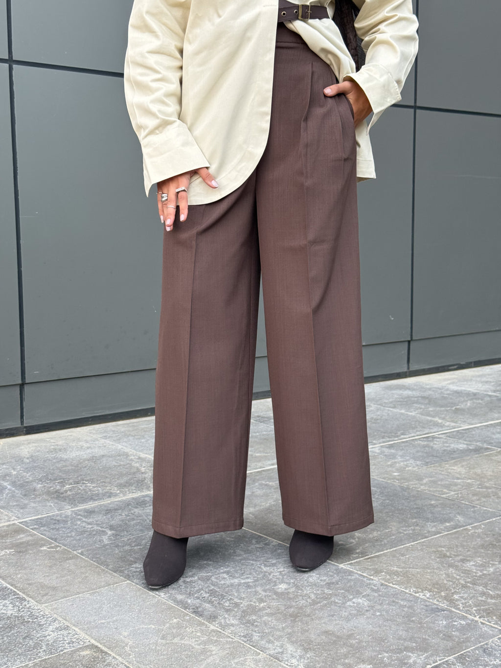 Tailored Classic pants With Belt - Brown